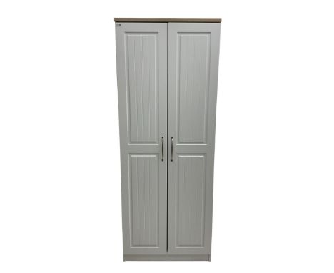 Oak and white finish double wardrobe, fitted with shelf and hanging railDimensions: Height:&nbsp;196cm&nbsp; Length/Width:&nb