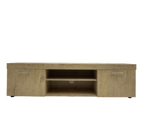 Light oak finish television stand, fitted with two cupboards and central shelfDimensions: Height:&nbsp;49cm&nbsp; Length/Widt