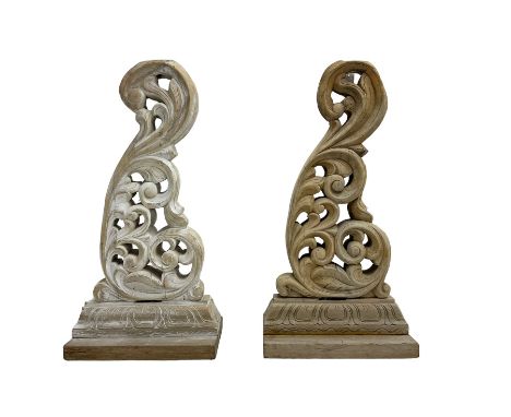 Pair of carved beech table end supports, s-scroll form pierced and carved with scrolls and foliageDimensions: Height:&nbsp;91