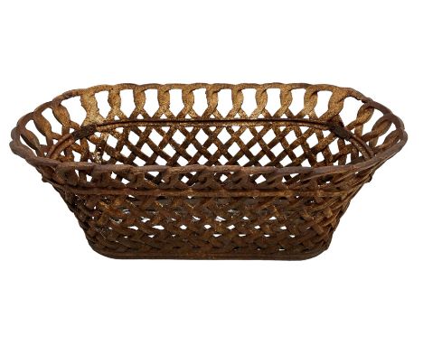 Cast iron garden planter in the form of a latticework basketDimensions: Height:&nbsp;28cm&nbsp; Length/Width:&nbsp;69cm&nbsp;
