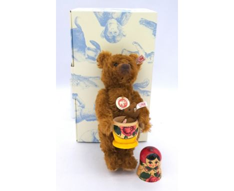 Steiff Matryoshka teddy bear, white tag 034190, LE 1500, brown mohair, with his own nesting doll, containing a miniature Tedd