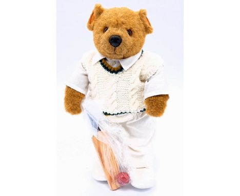 Little Folk (UK) Lakeland Bears Cricketer teddy bear, blonde with black fleck plush, plastic eyes, fully jointed, original cl