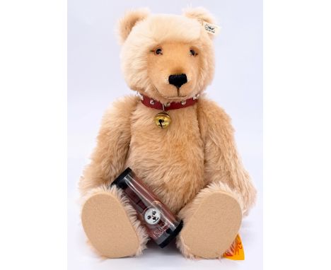 Steiff Watch Teddy LE 2000, white tag 000000, honey mohair, MISSING chest tag, with swing label (bowed and pencil notation), 