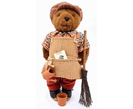 Little Folks (UK) Lakeland Bears vintage gardener teddy bear, Grizedale Forest brown plush, plastic eyes, fully jointed, orig