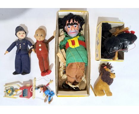 Norah Wellings and Pelham Puppets including: (1) Norah Welling "Little Pixie People" cloth doll, British, 1930s, label to sol