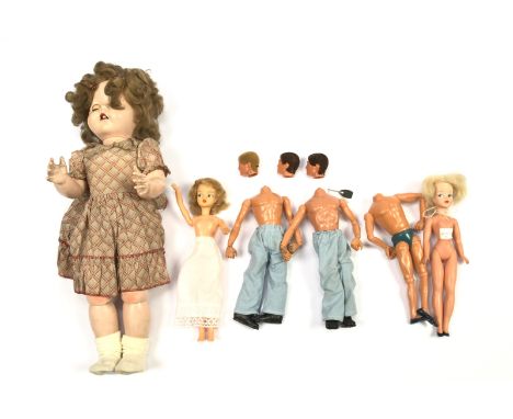 Pedigree Bent Knee hard plastic Walker doll, plus Ideal doll, Palitoy Action Man figures and others; Fair to Good, heads (all