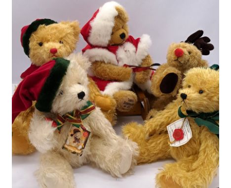 Teddy-Hermann and Herman Spielwaren: collection of Christmas-themed teddy bears, including Santa's Schlittenfahrt with sled a