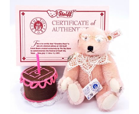 Steiff Grandma Rose teddy bear, white tag 665202, LE 100, exclusively for The Toy Store (USA), pale pink mohair, certificate,