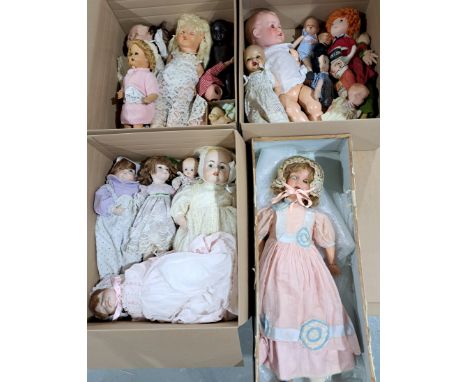 Collection bisque and composition dolls including: modern and vintage bisque, Unica composition doll within original box, har