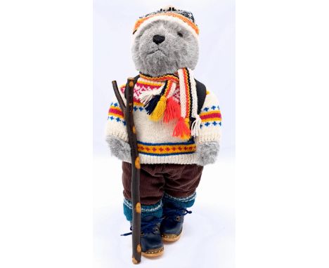 Dean's Rag Book (UK) Lakeland Bears vintage teddy bear, grey plush, plastic eyes, fully jointed, original clothing, MISSING s