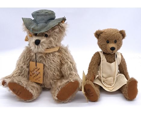 Robin Rive pair of teddy bears: Corky, Countrylife, signed by Brigitte Rive, LE 73/500, Good Plus, 15"/39cm; and Katharine, L