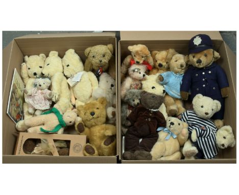 Collection of modern and vintage teddy bears including Chiltern and Old Bear, some with tags, Good to Excellent, slight odour