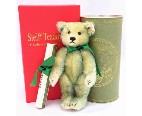 Steiff "Teaddy Bear", white tag 652646, green mohair, LE 1500, made exclusively for Taiwan in 1998, complete with certificate