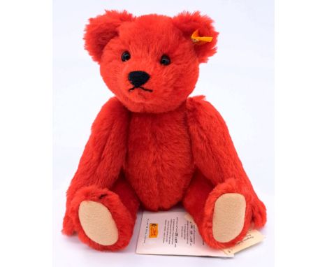 Steiff rare Clip Apart Bear yellow tag 002472, red mohair bear, magnetic joints in limbs and head allow bear to taken apart a