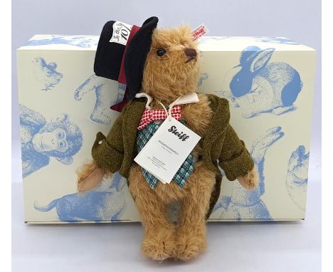 Steiff The Mad Hatter teddy bear, white tag 034497, LE 1500, from the Alice in Wonderland series, blonde sparse thread mohair