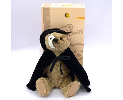 Steiff UK Exclusive Phantom of the Opera Teddy, white tag 037184, limited edition of 2000, beige mohair, wearing black velvet