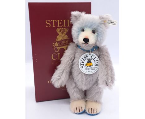 Steiff Club Edition Teddy Baby Blue 1929 replica, blue mohair, 1992, white tag 420016, LE, ceramic medallion, Excellent to Ne