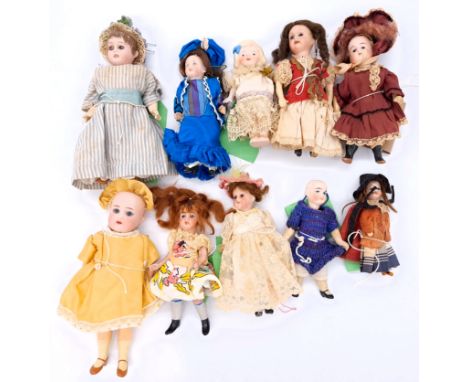 Miniature bisque dolls, mostly German and French from makers such as Simon &amp; Halbig, Armand Marseille, damage throughout,