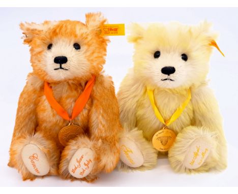 Steiff Danbury Mint Zodiac Birthday pair of teddy bears, both are complete with button and yellow cloth tags (they do not hav