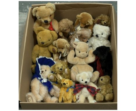 Collection of vintage and modern plush and mohair teddy bears, including Merrythought, Dean's Rag Book, Chad Valley, and asso