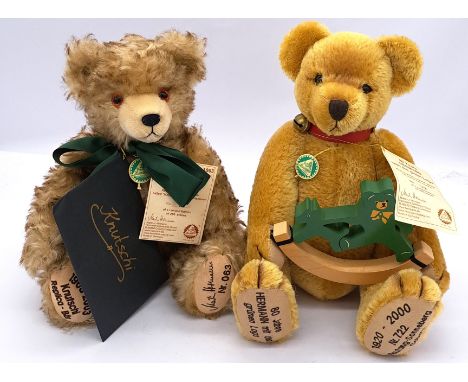 Hermann-Spielwaren pair of teddy bears, including: Hermann with the green logo, LE 722/1000, with tag and swing label certifi