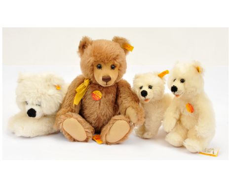 Steiff group of mohair and plush bears, including musical Original SteiffTeddy, yellow tag 011184, mohair, 15"/38cm; Molly Ei