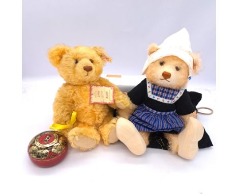 Steiff pair of Holland (Netherlands) exclusive teddy bears: (1) Steiff Holland Bear yellow (The Cheese Bear), 1998, white tag