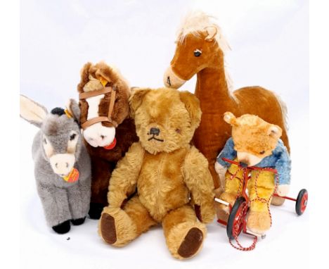 Steiff animals and vintage bears including: (1) Steiff Grissy donkey, yellow tag 072802, plush, 9.5"/24cm; (2) Steiff Ferdy h