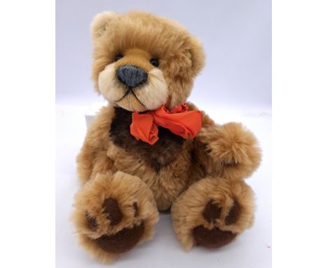 Beatrix Bears Lucas teddy bear, artist designed by Beatrix Harries, OOAK, blonde mohair, brown with black tip mohair bib, bla