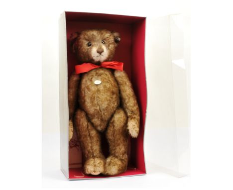 Steiff "Happy" 1926 teddy bear replica, grey and brown tipped mohair, 1990/91, white tag 407239, 0169/65, LE 5000, chest tag,