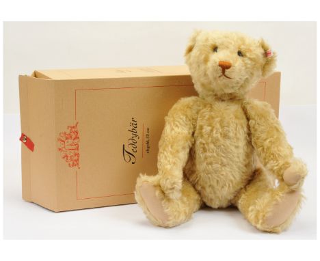 Steiff Old Gold teddy bear, white tag 038297, 2004, pale golden wavy mohair, shoe button eyes, certificate, Near Mint to Mint