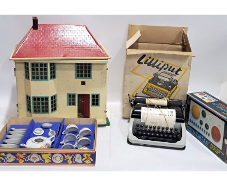 Tri-ang doll's house, with tinplate front, Good to Good Plus, 18.5"/48cm (height), Lilliput junior typewriter, Excellent to E