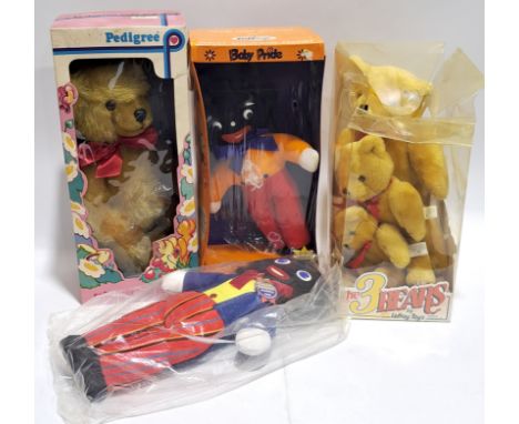 Collection of vintage teddy bears and gollies, including Chad Valley golly, Mint in sealed packaging; Pedigree plush teddy be