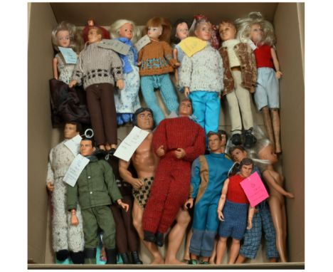 Collection of vintage dolls including Pedigree Sindy Paul dolls and Zodiac Toys, plus Action Girl, Million Dollar Man and oth