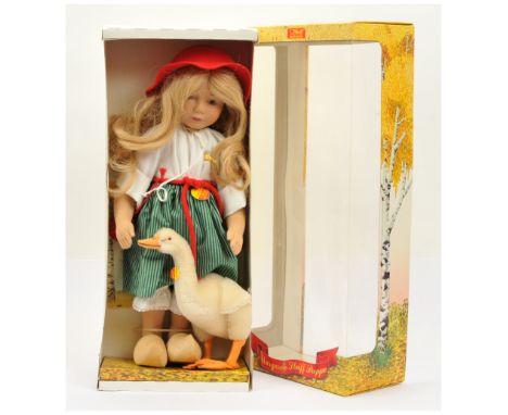 Steiff vinyl doll Gooseliesel with mohair goose, LE 242/1000, white tag 703027, with certificate, chest tag, Excellent Plus w