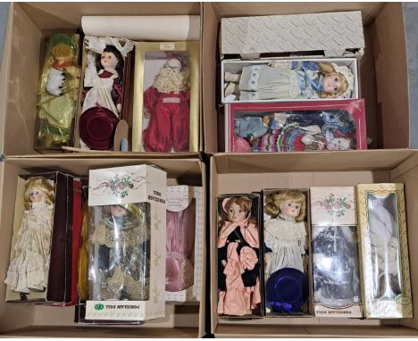 Quantity of vintage porcelain dolls, including Alberon and Leonardo Collection; Good to Excellent within Poor to Fair boxes; 