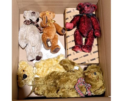 Dean's Rag Book collection of mohair teddy bears; including 2003 Gold Member's Bear, 2001 Silver Member's Bear, Ruby (5/2005)