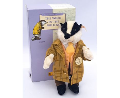 Steiff The Wind in the Willows Badger, 1999, white tag 037030, LE 4000, chest tag, Excellent within Good box, 11"/28cm.