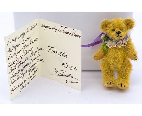 Tomoko Suenaga/Jodie's Bears Fioretta miniature artist bear, LE 5/6, with 22 carat gold beads, vintage longpile velvet, silk 