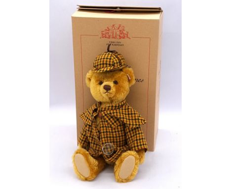 Steiff Karstadt Sherlock Holmes teddy bear, 2002, German Exclusive, white tag 655517, LE 1500, golden blonde, certificate, Ex