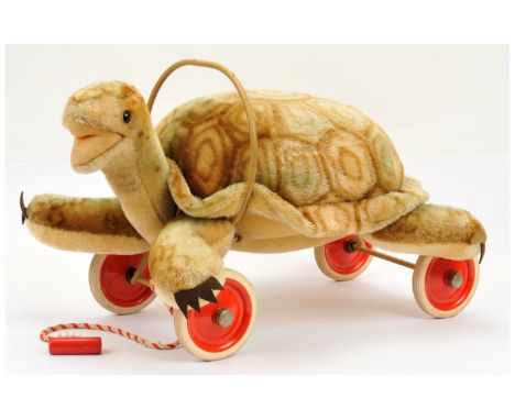 Steiff Ride-On Slo vintage mohair tortoise, c. 1960s, 2335,20, with all original components, Excellent, with button along edg