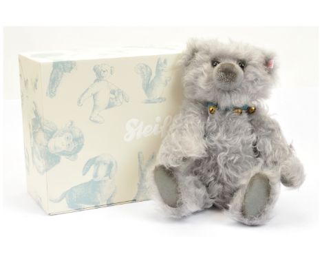 Steiff Bell Boy teddy bear, UK &amp; Ireland exclusive, white tag 662997, LE 2000, long pile grey mohair, wearing collar with