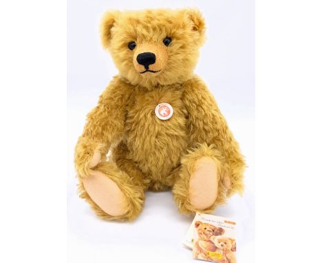 Steiff Classic dark blonde mohair teddy bear, yellow tag 004810, chest tag, swing label, Excellent Plus to Near Mint, 16.5"/4