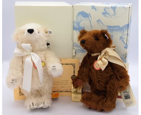 Steiff teddy bear pair including: (1) Mr Vanilla Hobby Center Toys American Exclusive, 1989, white tag 0152/25, LE 1000, whit