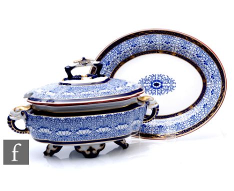 A 19th Century Royal Worcester 'Royal Lily' pattern soup tureen and stand, printed marks, date code for 1881, tureen height 2