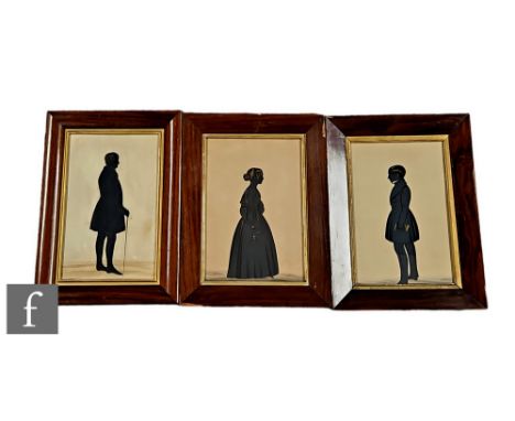 Three mid 19th Century painted full length silhouettes of William (Snr), Isabella and William (Jnr) Howson of Ingleton and Au