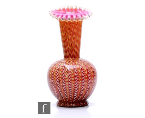 A large late 19th Century Stourbridge glass vase, possibly Stevens &amp; Williams, of footed spherical form with tall collar 