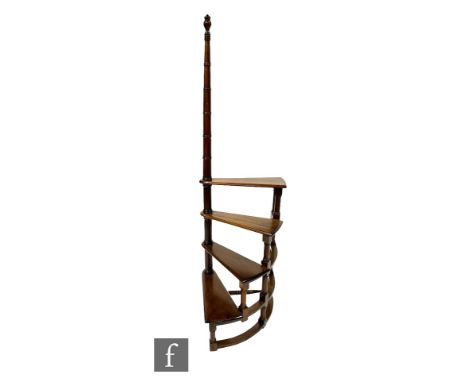 A set of Victorian style mahogany library steps, ring turned support, height 161cm. 
