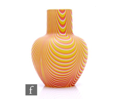 A late 19th Century Stourbridge glass vase, possibly Stevens &amp; Williams, the shouldered ovoid body with a collar neck, de