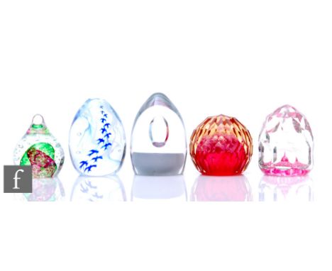 A later 20th Century Caithness glass paperweight, designed by Colin Terris in the Dawn Creation pattern, internally decorated